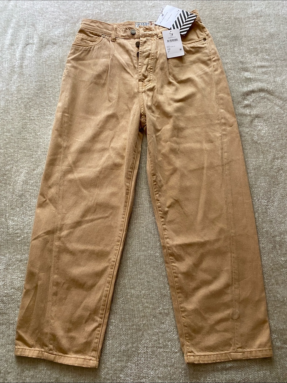 Free People × Sandrine Rose High Waist Straight Leg Beige/Tan Chino Pants NEW